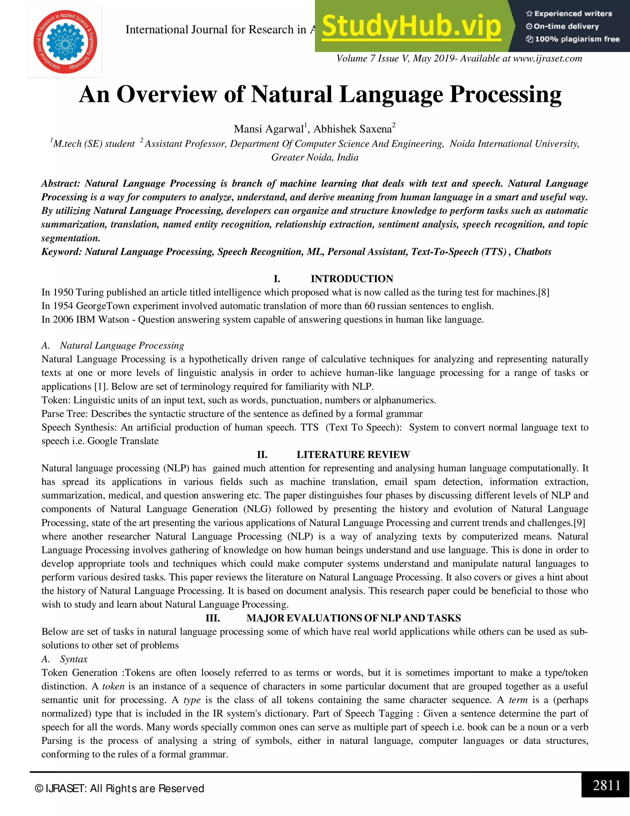 An Overview Of Natural Language Processing | PDF