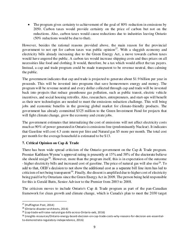 Ontario cap and trade options