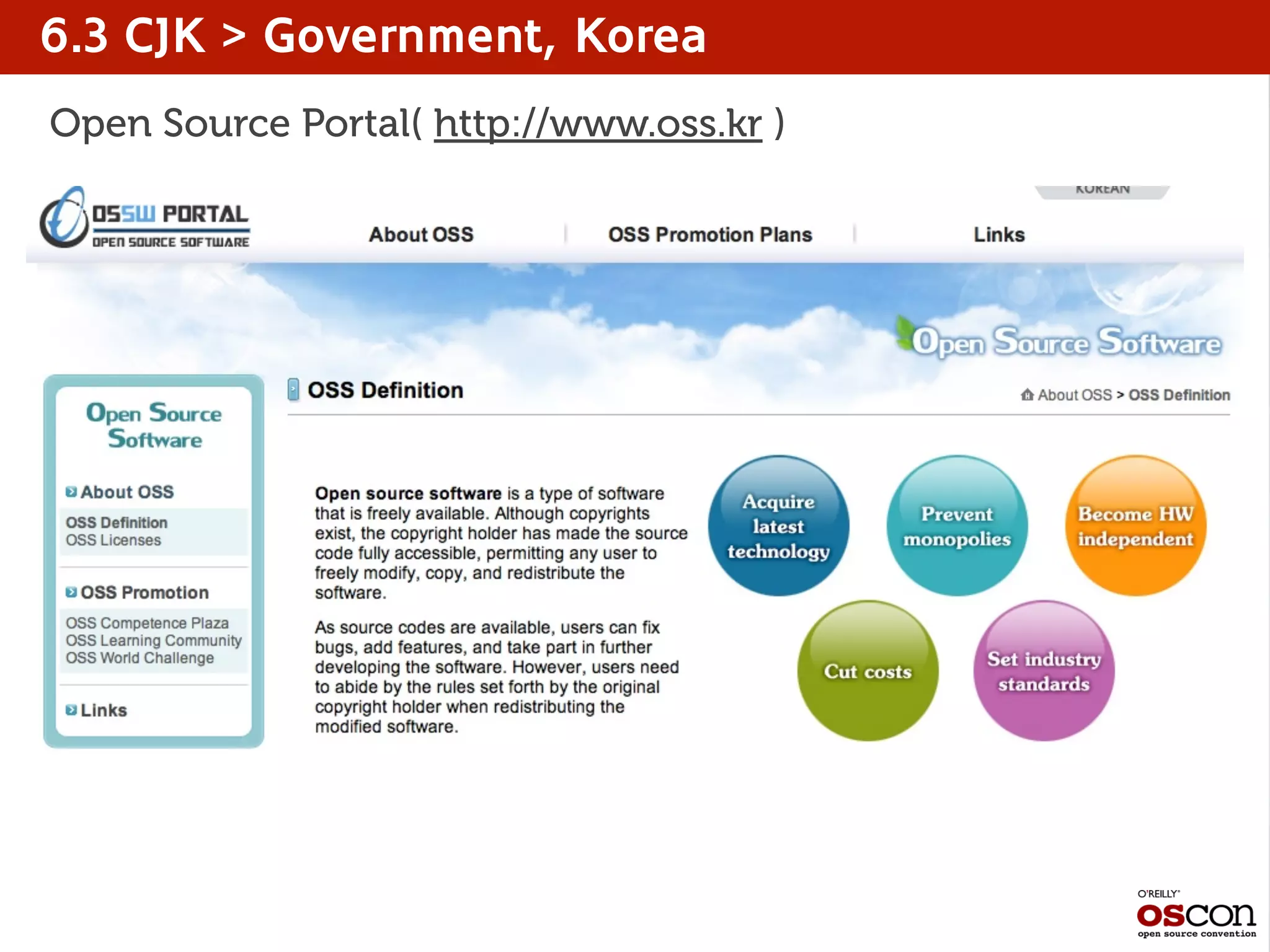Open Source Portal( http://www.oss.kr )
6.3 CJK > Government, Korea
 