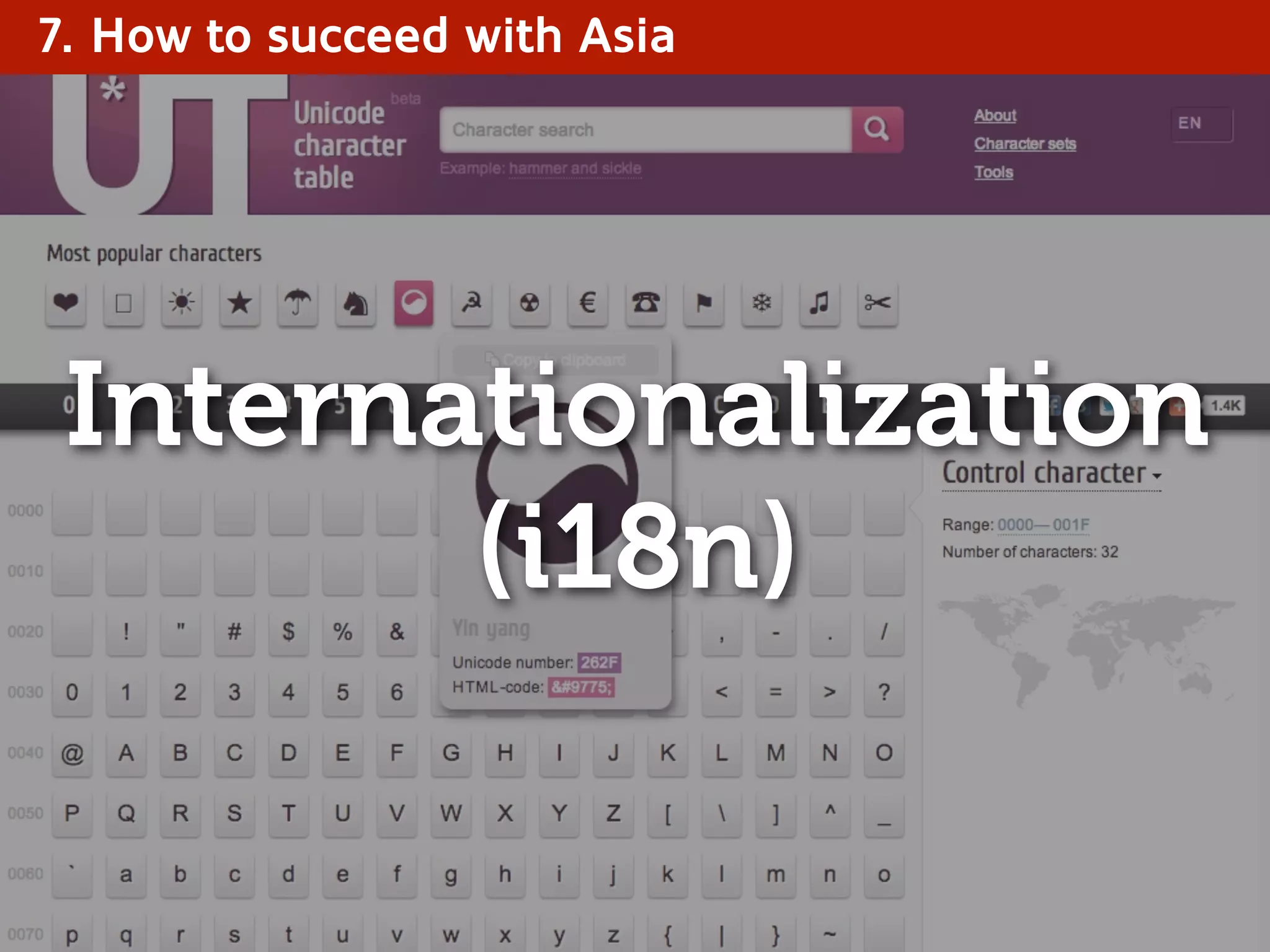 7. How to succeed with Asia
Internationalization
(i18n)
 