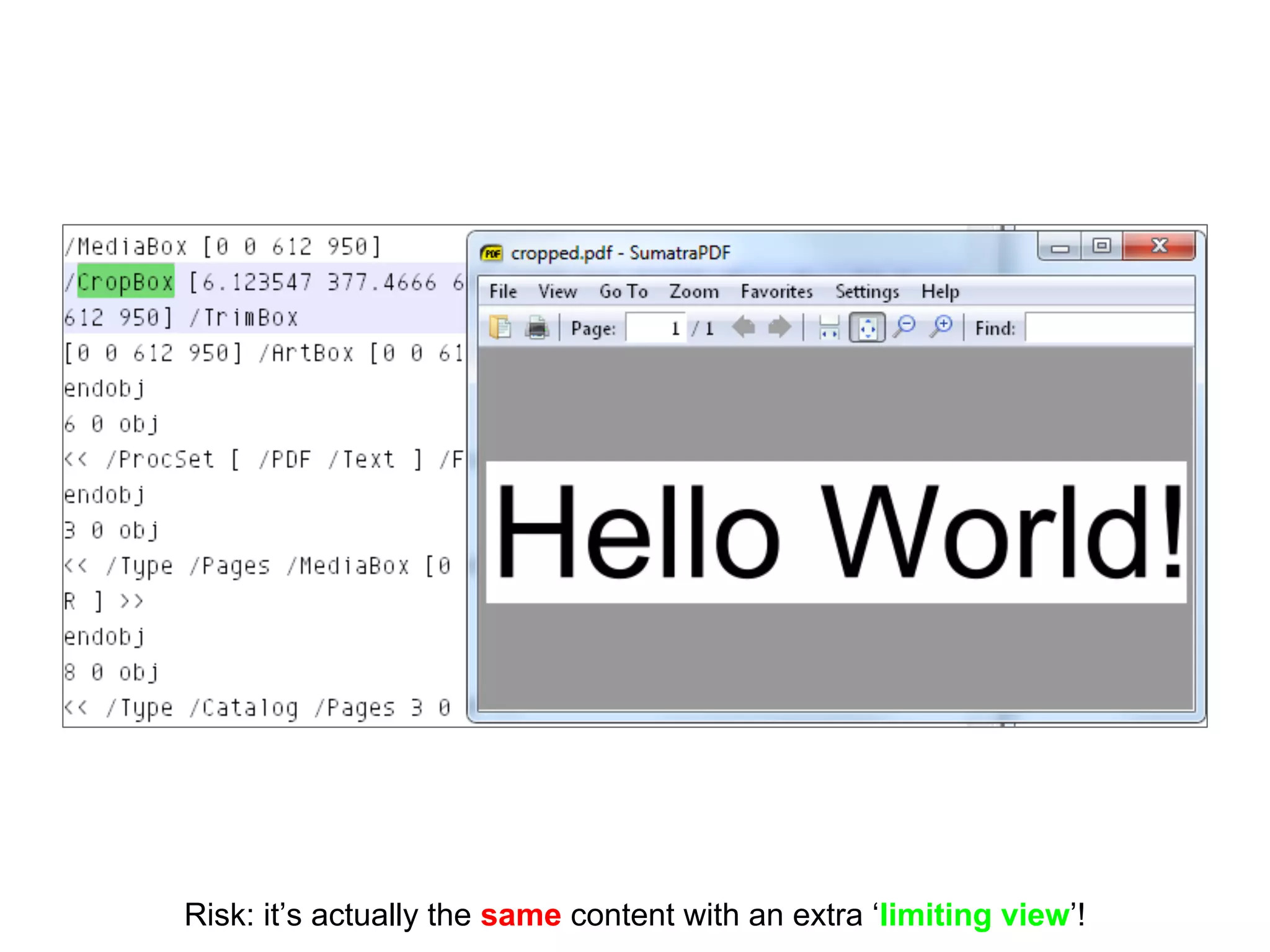 Risk: it’s actually the same content with an extra ‘limiting view’!
 