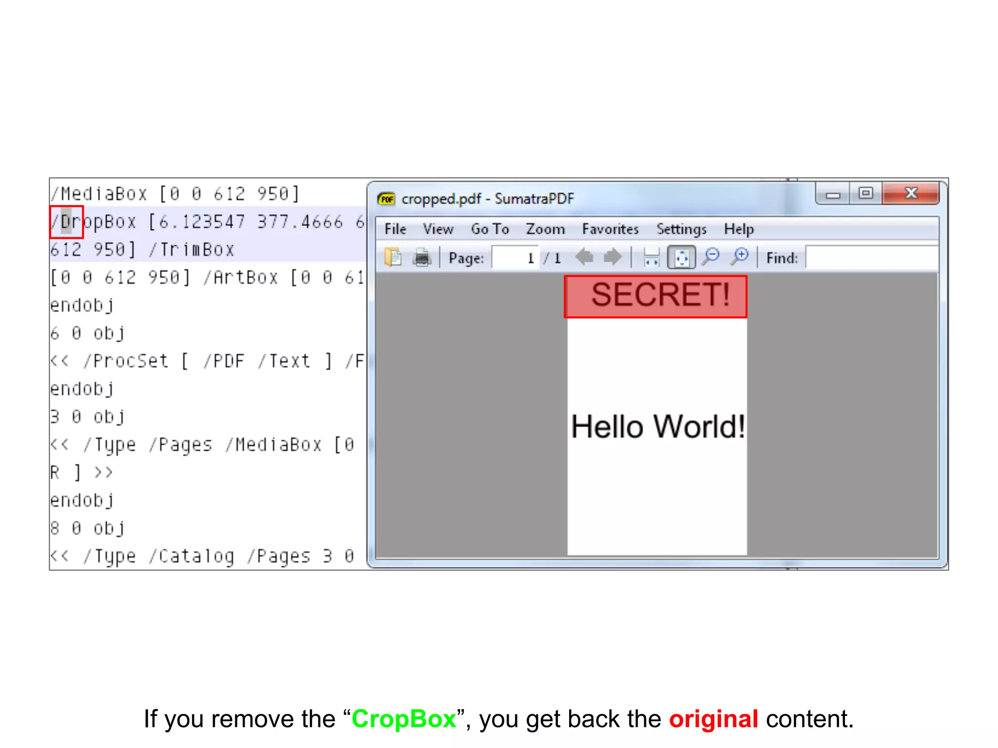 If you remove the “CropBox”, you get back the original content.
 