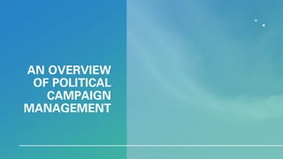 AN OVERVIEW
OF POLITICAL
CAMPAIGN
MANAGEMENT
 