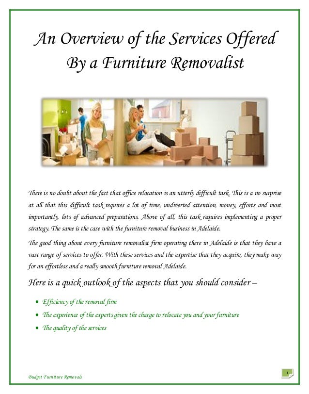 An overview of the services offered by a furniture removalist