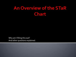 An Overview of the STaR Chart Why am I filling this out?  And other questions explained. 