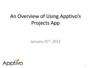 An Overview of Using Apptivo’s
        Projects App


        January 25th, 2012




                                 1
 