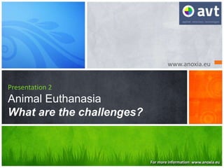 www.anoxia.eu
Presentation 2
Animal Euthanasia
What are the challenges?
For more information: www.anoxia.eu
 