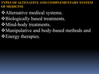 alternative &COMPLIMENTARY THERAPHY  