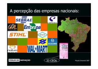 A percepção das empresas nacionais:




                  33 CEOs       Moysés Simantob 2007
 