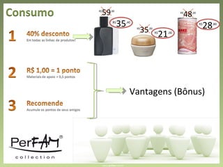 www. perfam .com.br R$ 35 ,40 R$ 59 ,00 R$ 21 ,00 R$ 35 ,00 R$ 28 ,80 R$ 48 ,00 Vantagens (Bônus) 