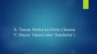 X: Taarak Mehta ka Oolta Chasma
Y: Mayur Vakani (aka ‘Sundarlal’)
 