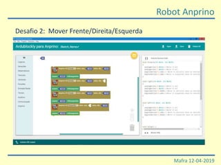 Robot Anprino
Mafra 12-04-2019
Desafio 2: Mover Frente/Direita/Esquerda
 