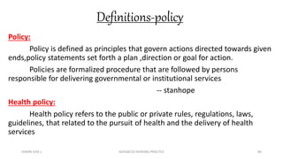 Policy Setting Direction Health care environment, Health Economics, Health constraints, Planning ...