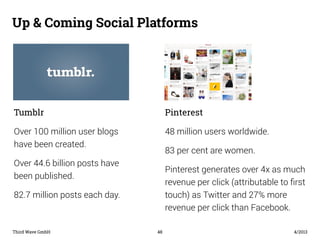 Up & Coming Social Platforms 
Third Wave GmbH 48 
4/2013 
Tumblr 
Over 100 million user blogs 
have been created. 
Over 44...