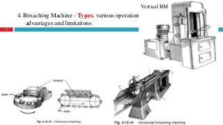 4. Broaching Machine - Types, various operations,
advantages and limitations
43
Vertical BM
 