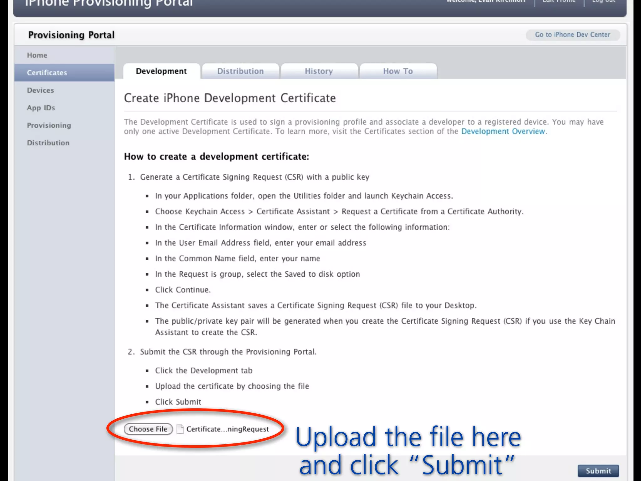 Upload the file here
and click “Submit”
 