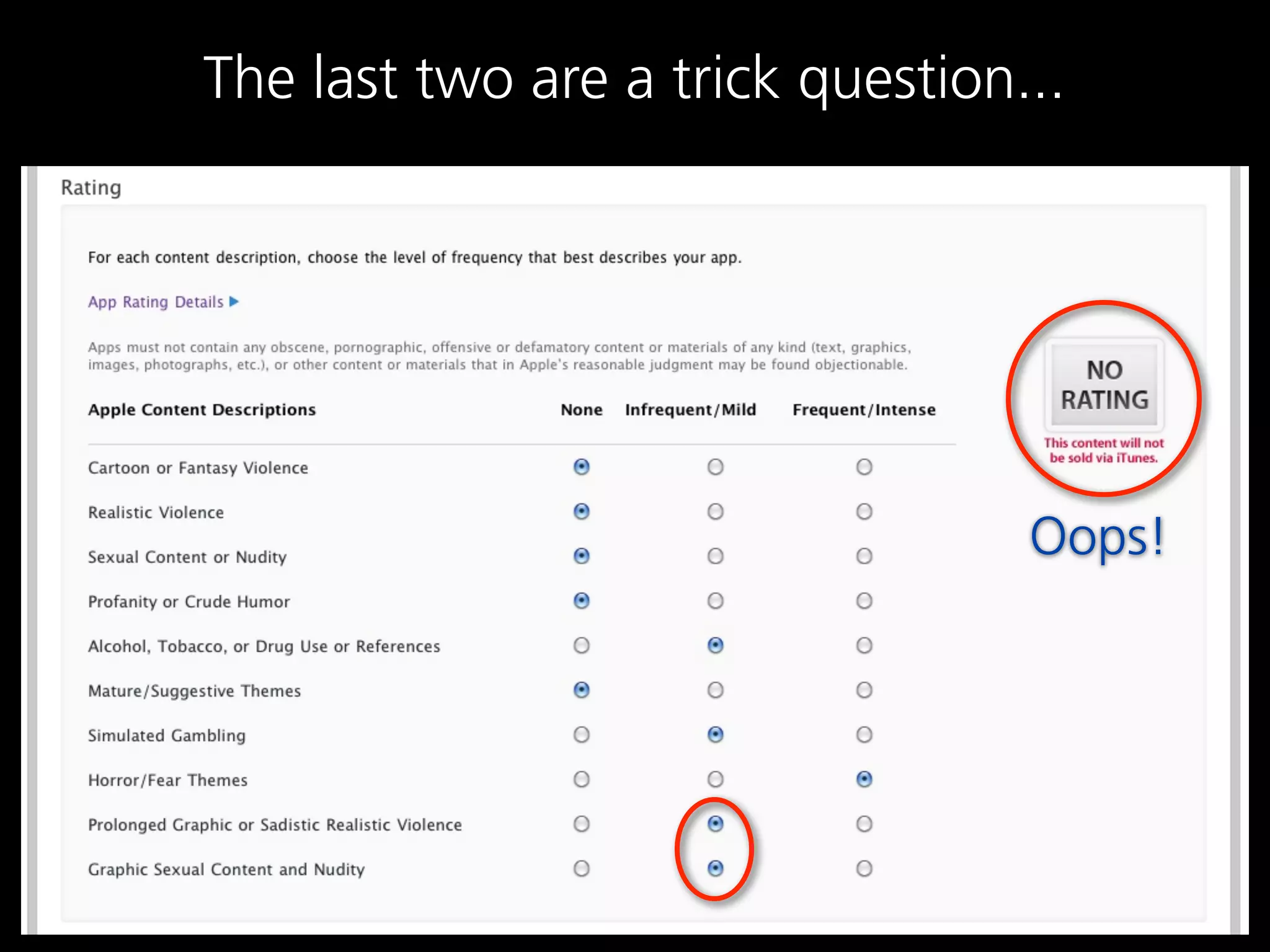 The last two are a trick question...




                                  Oops!
 