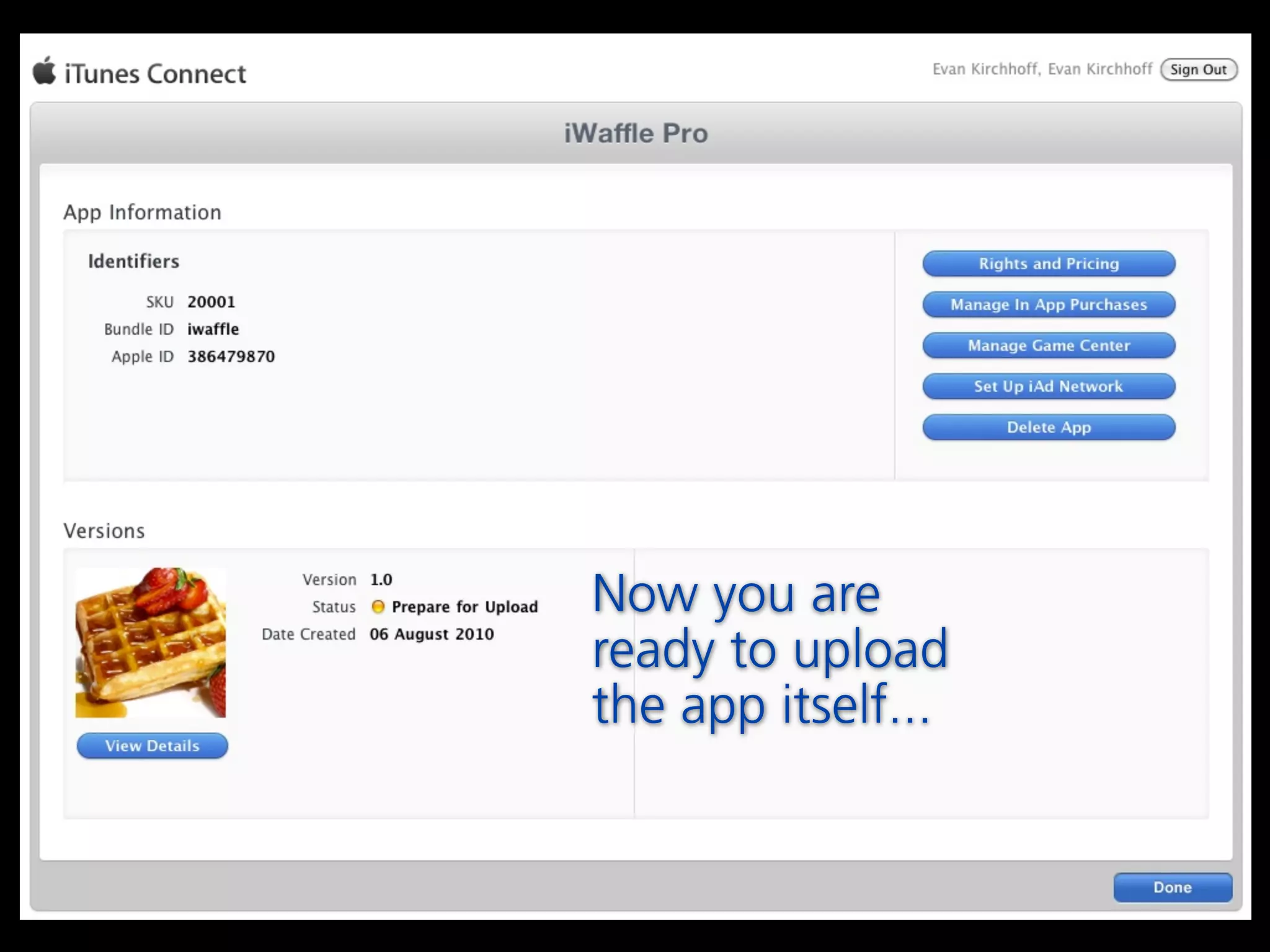 Now you are
ready to upload
the app itself...
 