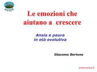 Le emozioni che
aiutano a crescere
Ansia e paura
in età evolutiva

Giacomo Bortone

www.avios.it

 