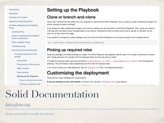 Every customization variable documented
Solid Documentation
docs.plone.org
 