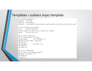Templates – sudoers Jinja2 template
 