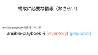 ansible-playbook -i [inventory] [playbook]
ɤ˱Ҫ󣨤餤
ansible playbookΌgХޥ
 