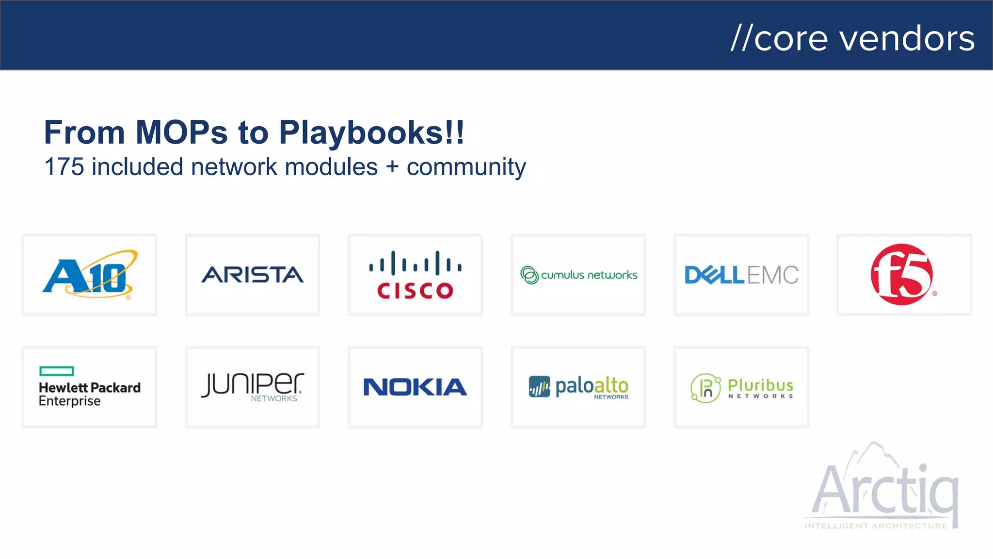 //core vendors
From MOPs to Playbooks!!
175 included network modules + community
 