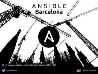 Ansible Barcelona@AnsibleBCN
Barcelona
CC https://www.flickr.com/photos/din_bcn/2551132104/
 