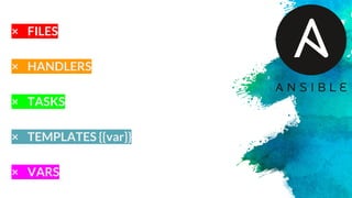 × FILES
× HANDLERS
× TASKS
× TEMPLATES {{var}}
× VARS
 