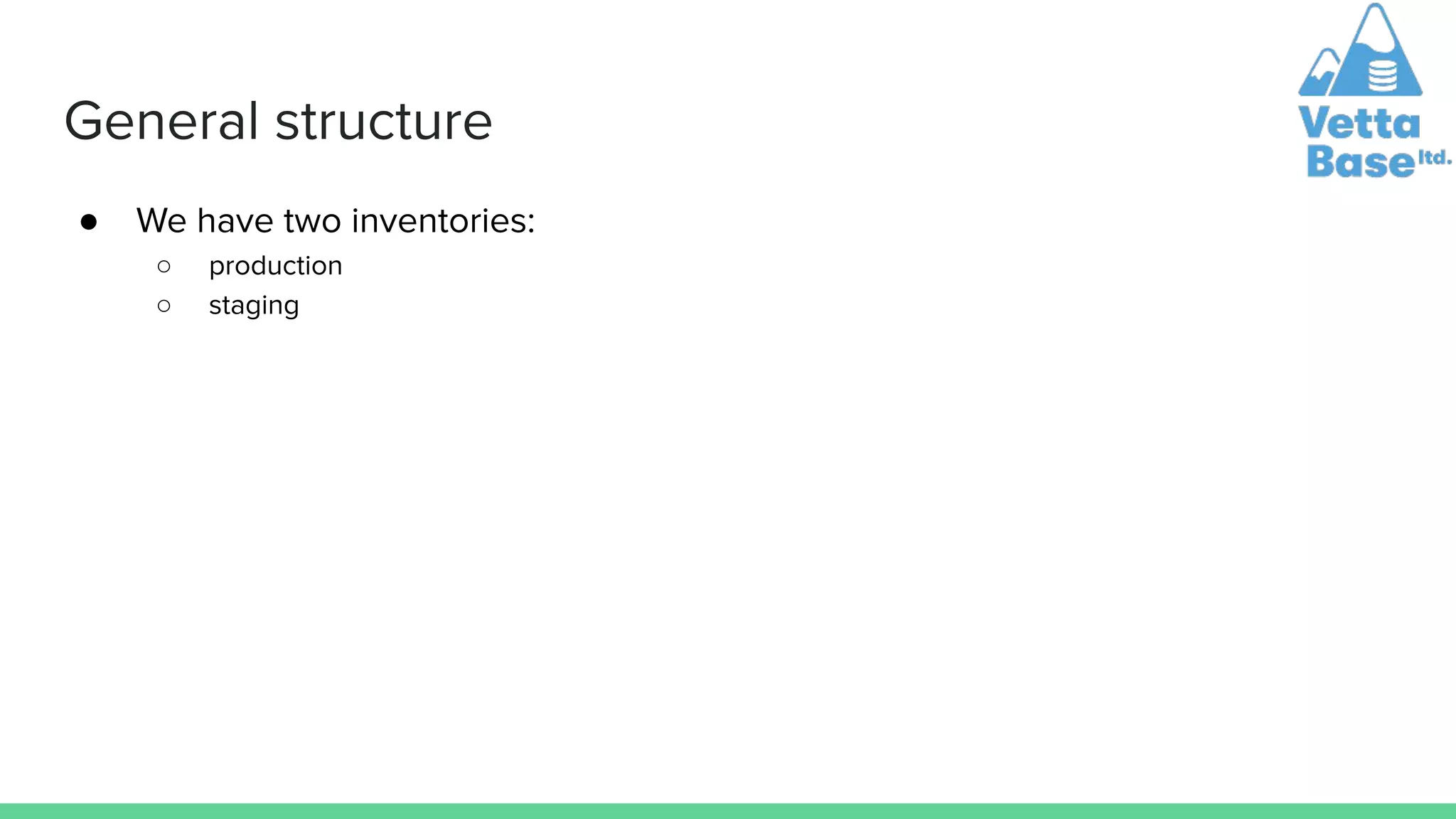 General structure
● We have two inventories:
○ production
○ staging
 
