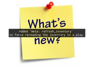 Added `meta: refresh_inventory`
to force rereading the inventory in a play.
 