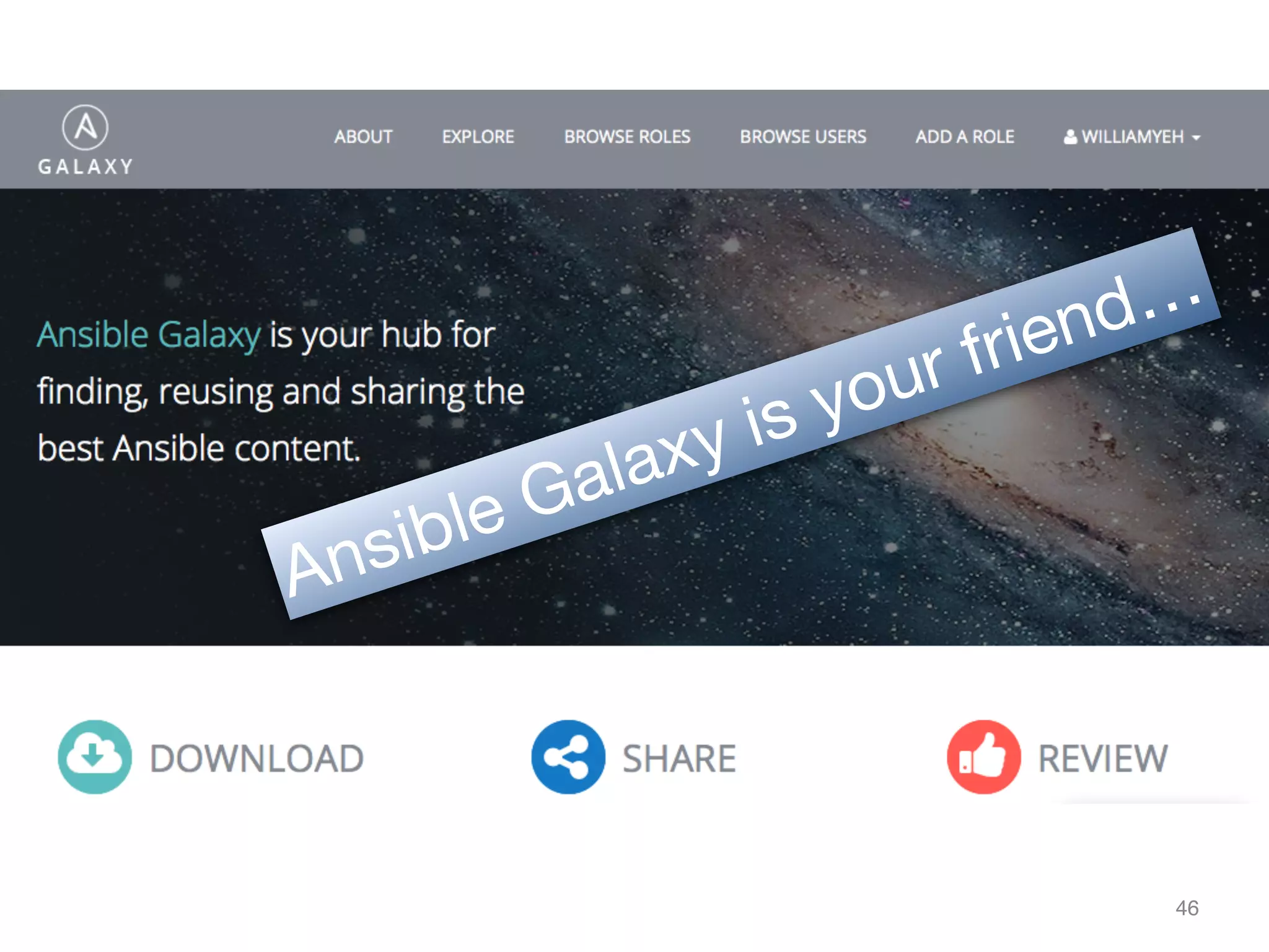 47
playbook
- hosts: all
tasks: ...
lb 10.0.0.10 app1 10.0.0.20

app2 10.0.0.21

app3 10.0.0.22
db 10.0.0.30
CentOS 7.1 CentOS 7.1Ubuntu 14.04
 
