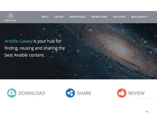 46
ansible galaxy [pic]
is your friend…
Ansible Galaxy is your friend…
 