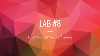 Creating a Container
---
- name: Create a redis container
docker_container:
name: myredis
image: redis
state: present
With docker_container module you can manage your docker
containers.
 
