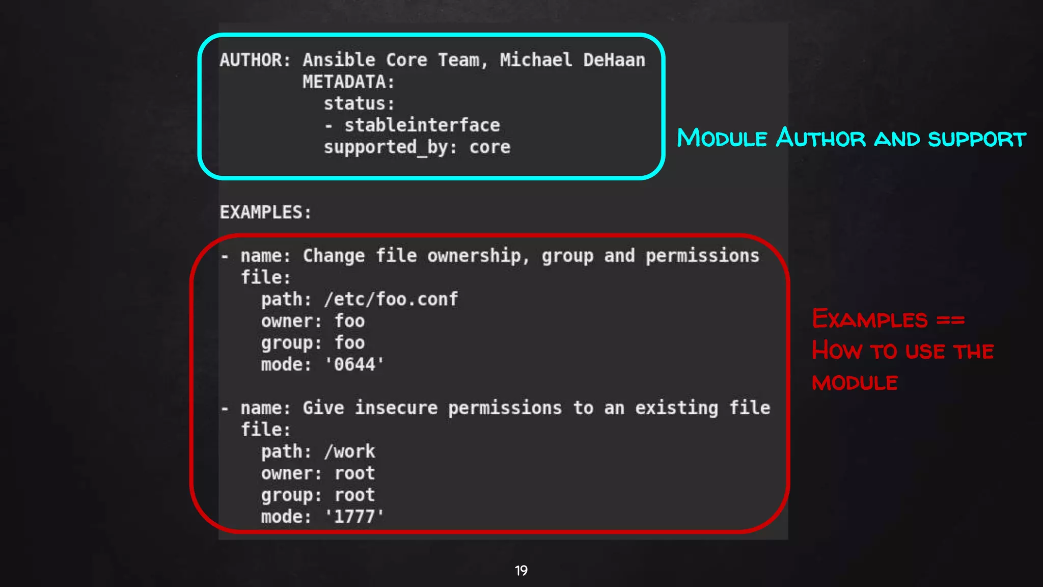 19
Module Author and support
Examples ==
How to use the
module
 