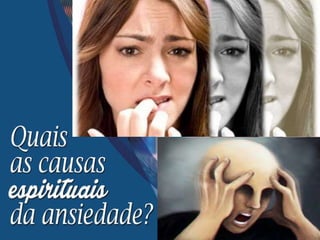 Ansiedade, Psicologia e Espiritismo
Psicologia: Programação Neurolinguística
14/7/2011 Ansiedade, Psicologia e Espiritismo 13
A Programação Neurolinguística lida com
o modo como estruturamos nossa experiência
subjetiva.
Há pensamentos negativos tão
enraizados em nosso
subconsciente, que temos
dificuldade de nos libertar deles.
Por isso, propõe-se o método
“pare”, no sentido de
quebrar a seqüência deles em
nosso consciente.
Um exemplo: Posso
morrer durante um ataque
de pânico. PARE! Enfoque
positivo: já passei tantas
vezes por isso no passado
e sempre sobrevivi. Isso é
totalmente inofensivo.
(Sheehan, 2000, cap. 4).
 