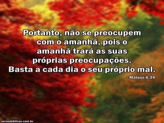 Ansiedade, Psicologia e Espiritismo
Espiritismo: Orientações do Espírito Emmanuel
14/7/2011 Ansiedade, Psicologia e Espiritismo 22
Ele nos diz que as ansiedades armam muitos
crimes e jamais edificam algo de útil na Terra.
Se o homem nascesse
para andar ansioso,
seria dizer que veio ao
mundo, não na
categoria de
trabalhador em tarefa
santificante, mas por
desesperado sem
remissão.
Muitas ocasiões incitam-nos
à ansiedade, porém
pensemos com Pedro:
“Lança as inquietudes sobre
as tuas esperanças em
Nosso Pai Celestial, porque
o Divino Amor cogita do
bem-estar de todos nós”.
(Xavier, 1977, cap. 8)
 