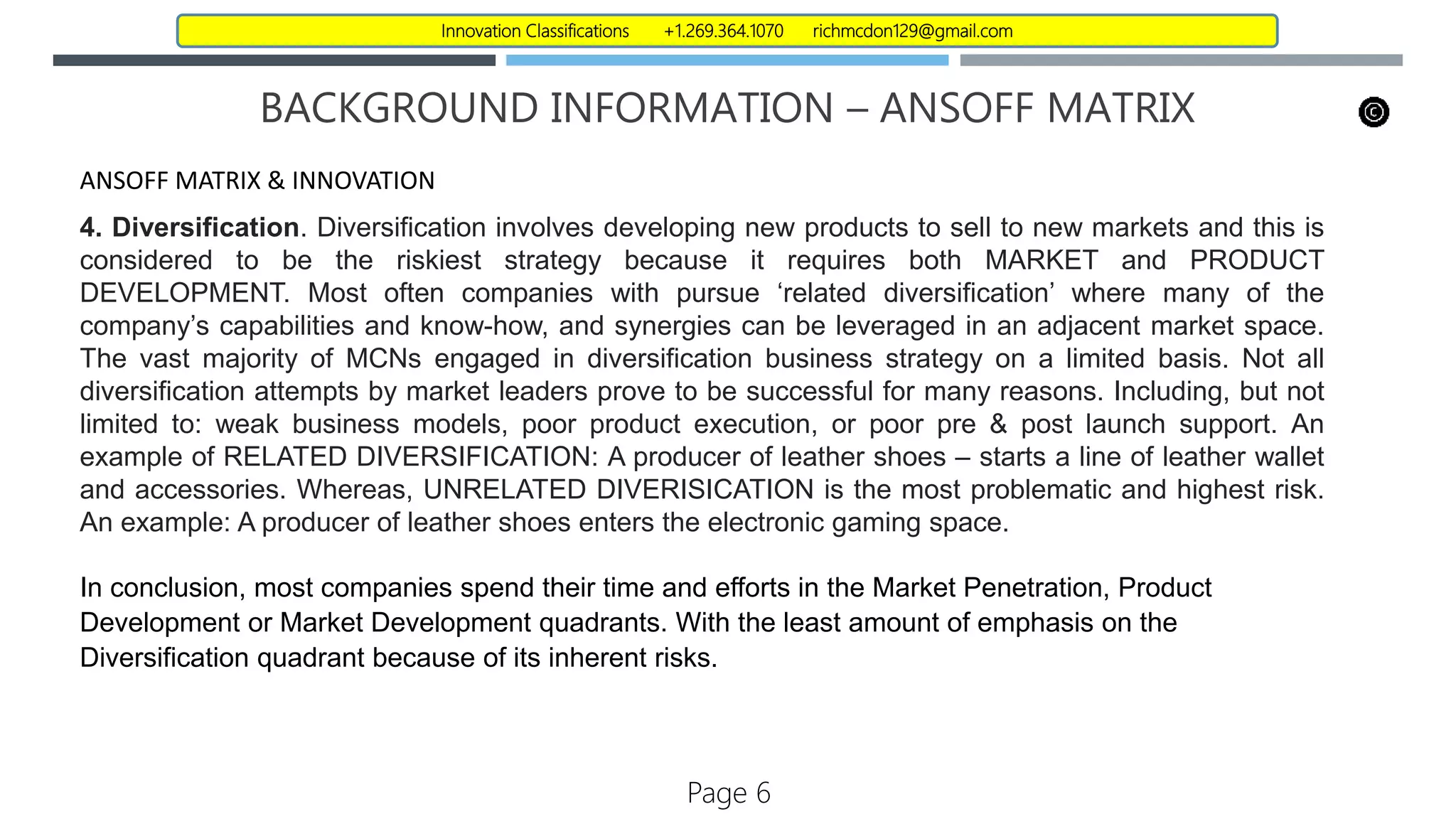 Ansoff matrix and disruptive innovation final v1.2 r mc donnell | PPT