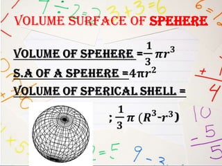 VOLUME SURFACE OF SPEHERE
 