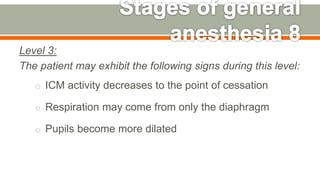 Level 3:
The patient may exhibit the following signs during this level:
o ICM activity decreases to the point of cessation
o Respiration may come from only the diaphragm
o Pupils become more dilated
61
 