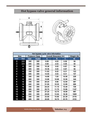 WWW.FDS-VALVE.COM Selection 2-4
Hot bypass valve general information
 