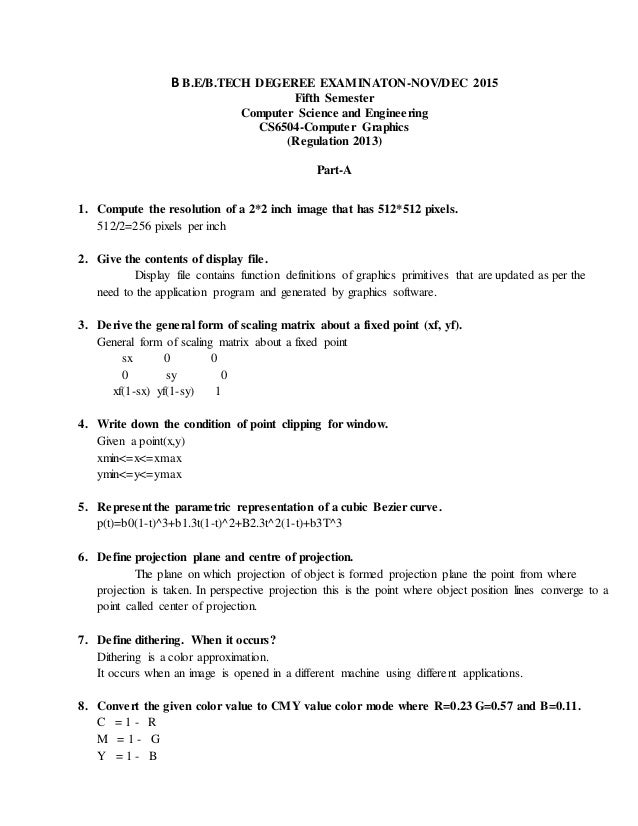 Au Qp Answer Key Nov Dec 15 Computer Graphics 5 Sem Cse Au Qp Answer Key Nov Dec 15 Computer Graphics 5 Sem Cse