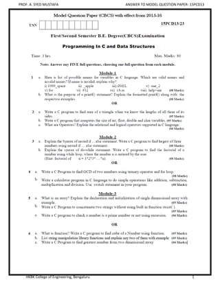 VTU PCD Model Question Paper - Programming in C | PDF