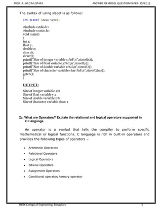 VTU PCD Model Question Paper - Programming in C | PDF