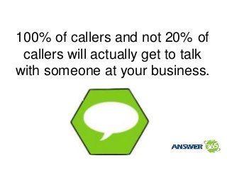 100% of callers and not 20% of
callers will actually get to talk
with someone at your business.
 