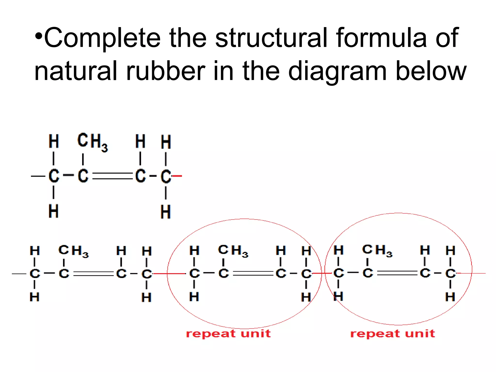 •Complete the structural formula of
natural rubber in the diagram below
 