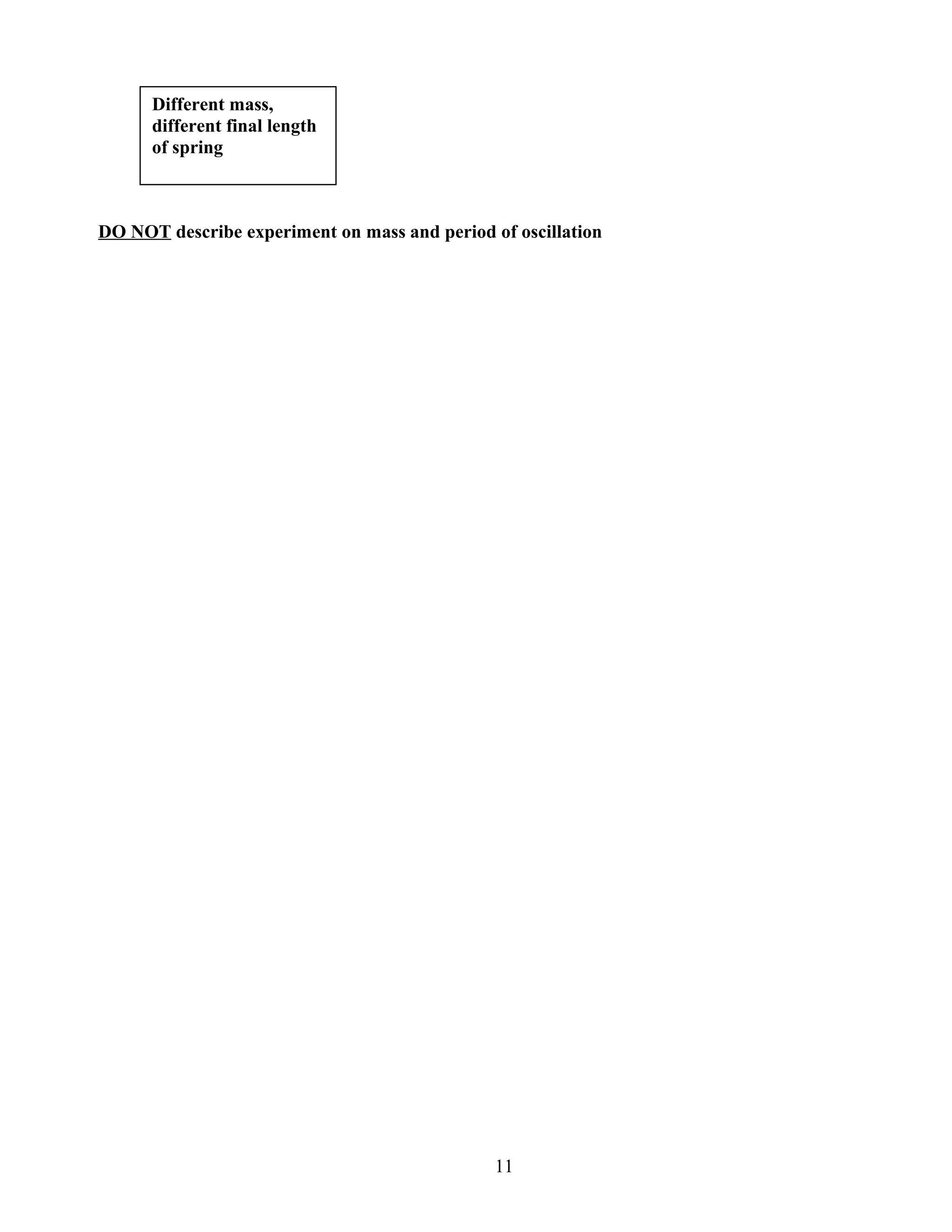 DO NOT describe experiment on mass and period of oscillation
11
Different mass,
different final length
of spring
 