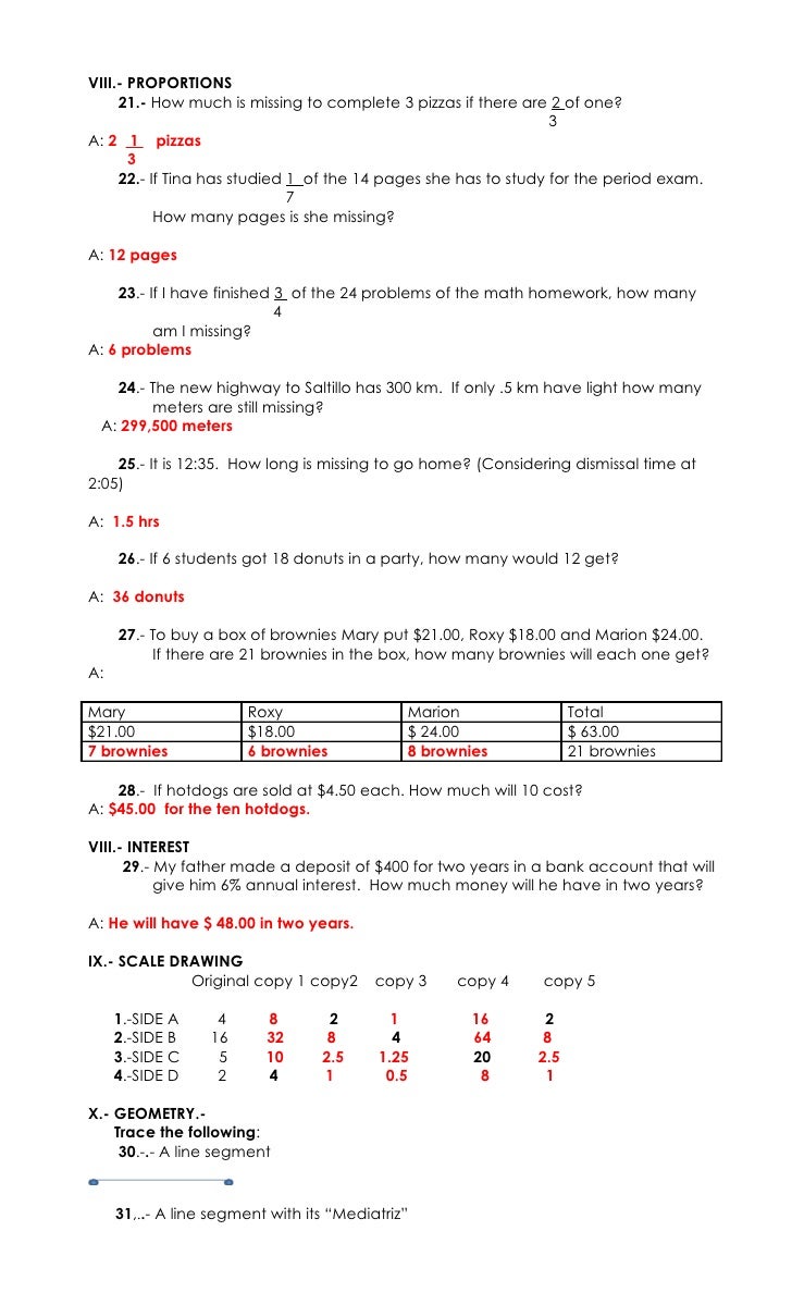 Answer Key For Math Practice (2 Period Exam)