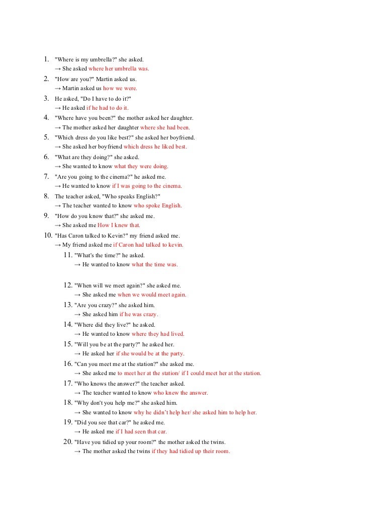 reported speech exercises with answers pdf