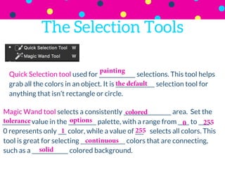 Answer Key to Guided Notes on Selection Tools in Photoshop CC | PDF